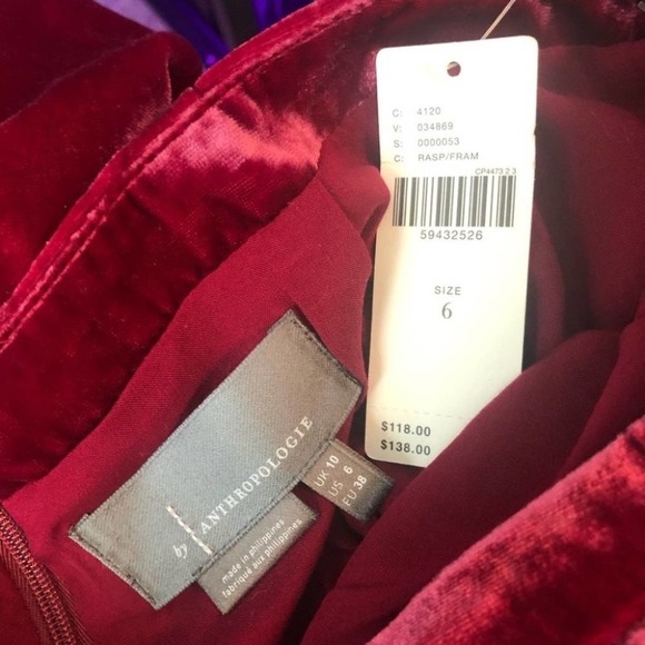 ANTHROPOLOGIE Raspberry Montie Velvet Mini Skirt Size 6 NEW - Picture 8 of 11